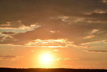 Colorful blue purple evening sunset. Beautiful sunset landscape.