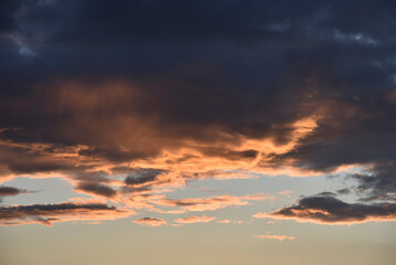 Colorful blue purple evening sunset. Beautiful sunset landscape.