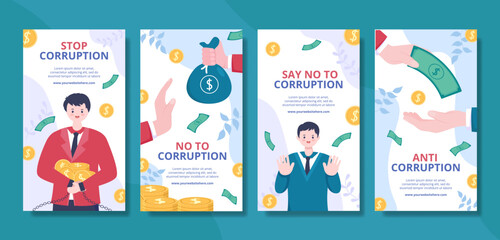 Anti Corruption Social Media Stories Template Flat Cartoon Background Vector Illustration