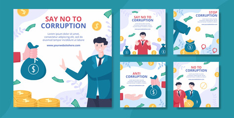 Fototapeta na wymiar Anti Corruption Social Media Post Template Flat Cartoon Background Vector Illustration