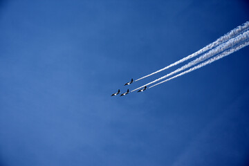 Blue sky and aerobatic flight