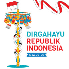 Obraz premium Indonesia independence day with character illustration