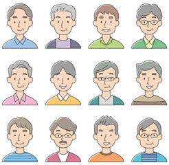 中年男性　顔　アイコン　セット