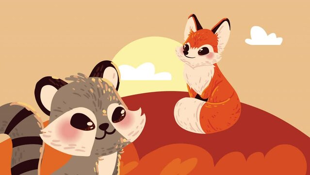 raccoon and fox animals animation