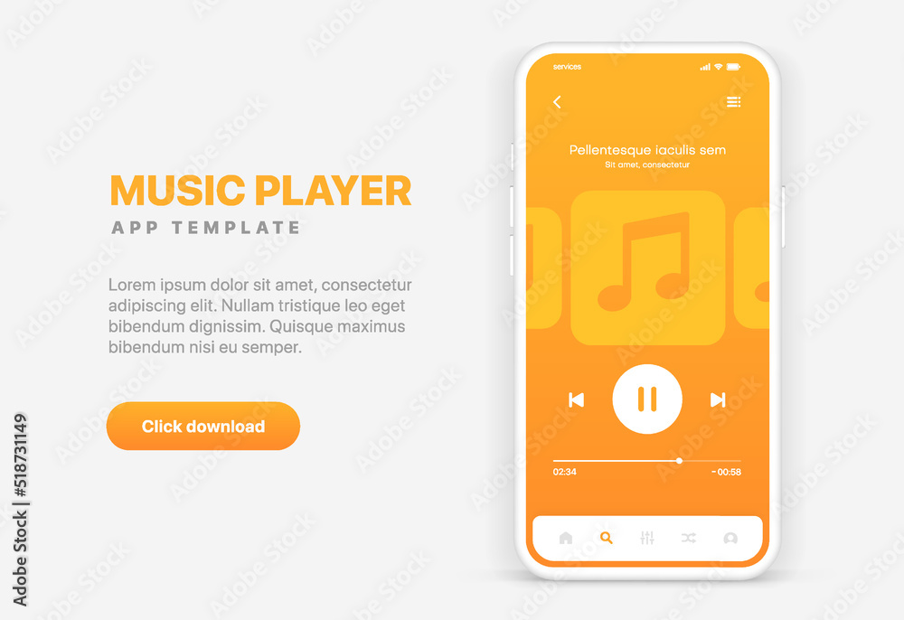 Poster Web mobile application interface for music player application for mobile app, business, website. Sound app UI UX GUI template. Responsive website wireframes. Web design UI kit. Music Dashboard.