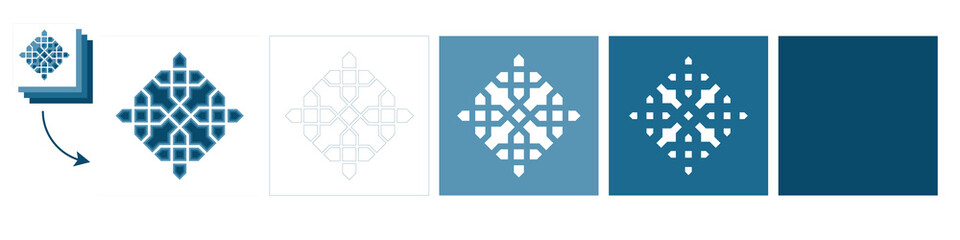 Different layers for paper cutting. Template Islamic pattern for laser cutting or paper cut. Vector illustration.