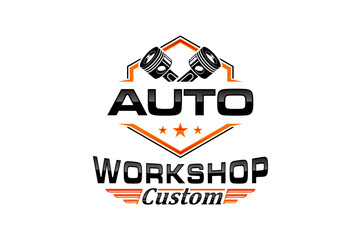 Automotive piston workshop logo design modern badge style custom car service engine tune up icon symbol illustration
