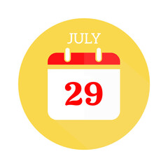 July 29 calendar flat icon with red numbers