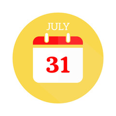 July 31 calendar flat icon with red numbers