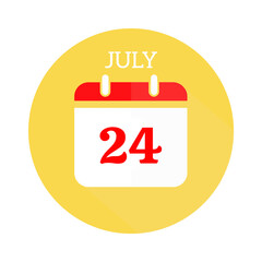 July 24 calendar flat icon with red numbers