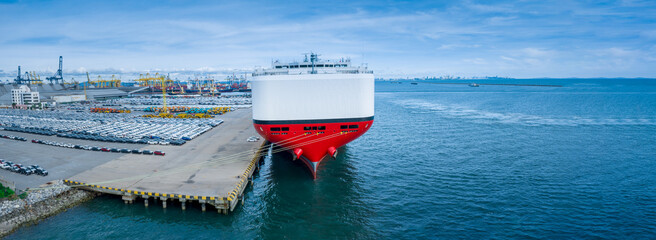 Many new cars running cargo ship, Ro-Ro Ship for import export shipping cars by Vessel Freight...