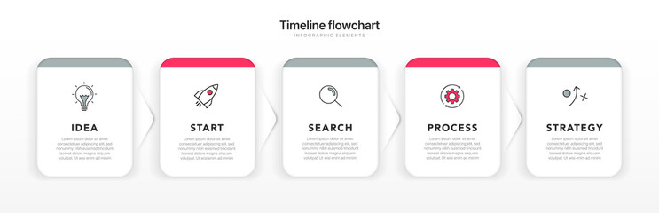 Timeline infographic design with 5 options or steps. Infographics for business concept. Can be used for presentations workflow layout, banner, process, diagram, flow chart, info graph, annual report.