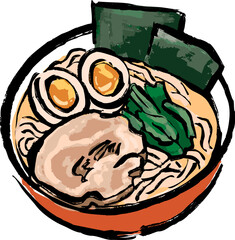 筆書き風　横浜家系ラーメンのイラスト