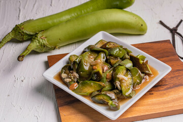 Stir-fried eggplant with oyster sauce. Healthy Thai food.