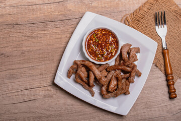 Sun-dried pork in a white plate