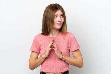 Young English woman isolated on white background scheming something