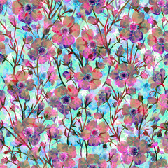Watercolor hand painted botanical multicolored layered seamless pattern