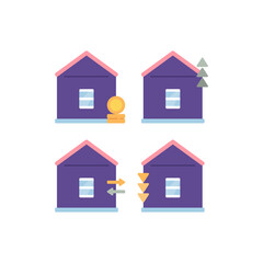 property or real estate business icons and symbols. house prices go up, house prices go down, property transactions, home investments. flat cartoon illustration bundle. vector concept design