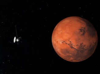 The research drone flies to Mars.