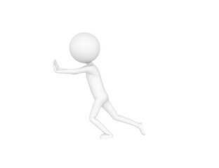 Stick Man character pushing wall in 3d rendering.