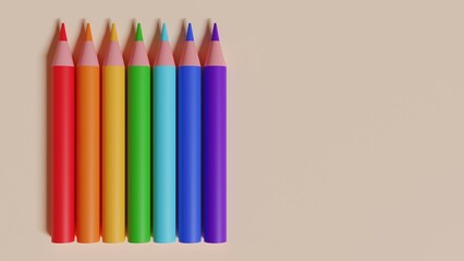 Rainbow colored pencils. 3d illustration.
