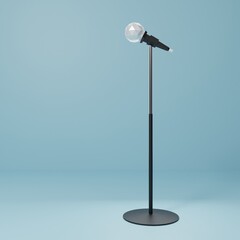 Low poly microphone and mincrophone stand. Stylized 3d illustration. 