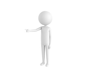 Stick Man character pointing finger to the left in 3d rendering.