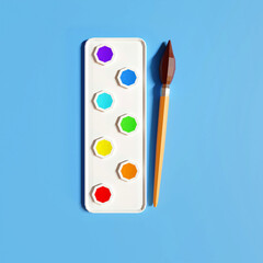 Watercolor paints and bush. Low poly 3d illustration.