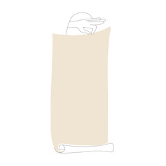 Hand holding long blank sheet of paper