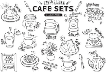 手描き素材セット_食べ物_カフェセット_シール風線画