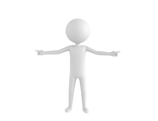 Stick Man character pointing finger two side in 3d rendering.