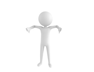 Stick Man character showing thumb down with two hands in 3d rendering.