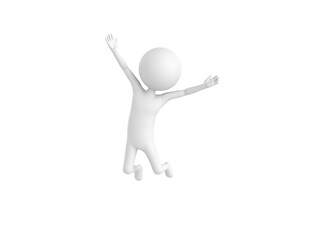 Stick Man character jumping in the air in 3d rendering.