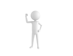Stick Man character raising right fist in 3d rendering.