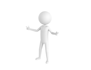 Stick Man character pointing index finger both two side in 3d rendering.