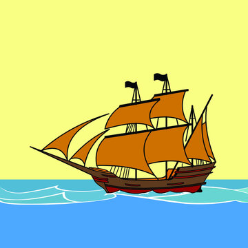 vector image of sailing ship on the sea