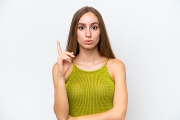 Fototapeta premium Young caucasian woman isolated on white background intending to realizes the solution while lifting a finger up