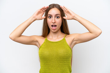 Fototapeta premium Young caucasian woman isolated on white background with surprise expression