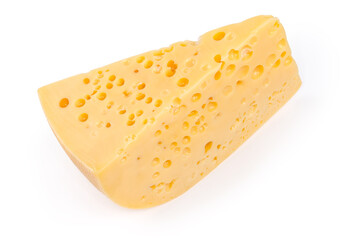Piece of Swiss-type cheese on a white background
