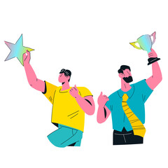 Successful team, competition winners get reward, vector isolated. Success achievement and leadership. Business team colleagues celebrate winning trophy, flat vector illustration isolated on background