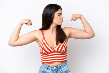 Young Brazilian woman isolated on white background doing strong gesture