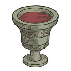 Vector illustration of a magical cup with red liquid, blood for dark magic rituals, witchery craft art for halloween decoration, fairy tale books, decorative ilustration.