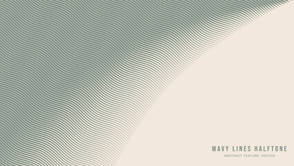 Wavy Ripple Lines Tilted Hatching Halftone Pattern Abstract Vector Pale Green Smooth Rounded Border Isolate On Light Back. Half Tone Art Graphic Aesthetic Neutral Wallpaper. Bent Form Abstraction