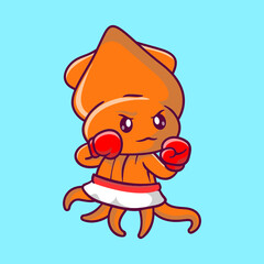 Octopus with boxing gloves cartoon character. animal mascot isolated.