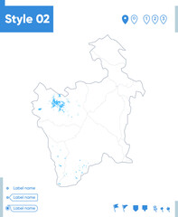 Obraz premium Potosi, Bolivia - stroke map isolated on white background with water and roads. Vector map