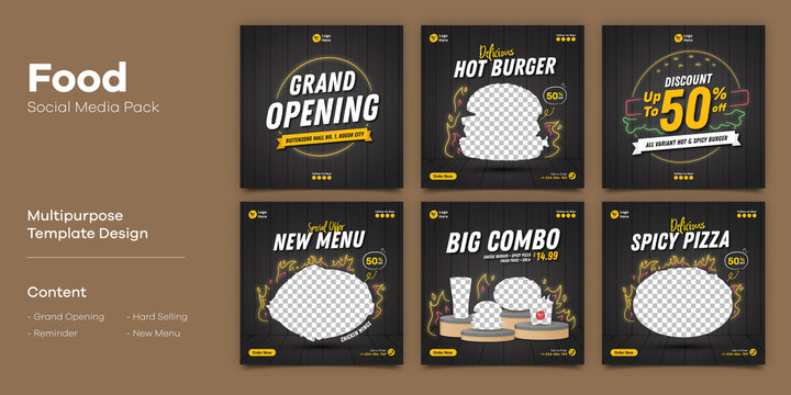 Burger Fastfood Social Media Post Bundle Template - Powered by Adobe