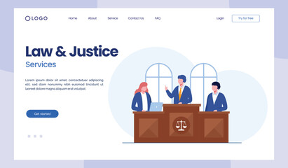 Law and justice, law firm and legal services concept, lawyer consultant, flat illustration vector landing page template