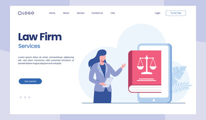 Law firm and legal services concept, lawyer consultant, flat illustration vector landing page template