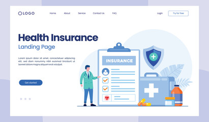 health insurance, policy, health protection, claim insurance, healthcare, medical, flat illustration vector landing page