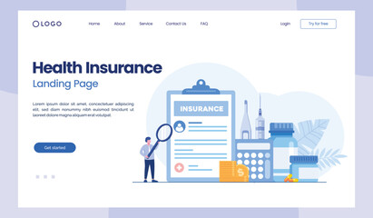 Health insurance, policy, health protection, claim insurance, healthcare, medical, flat illustration vector landing page